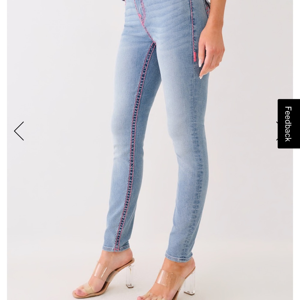 True Religion High Rise Jeans in Blue with Pink Accents - Picture 2 of 5
